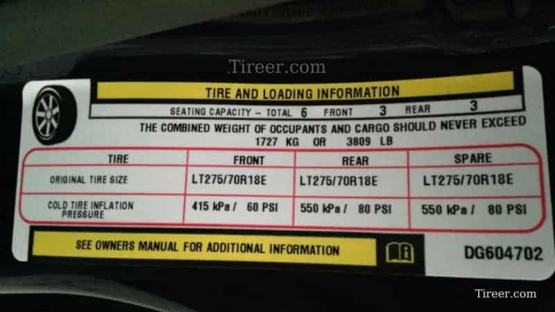 Recommended tire pressure on Chevy Silverado 3500