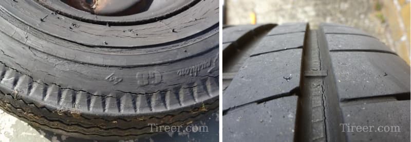 Cracks in tire sidewall and cracks in tire tread